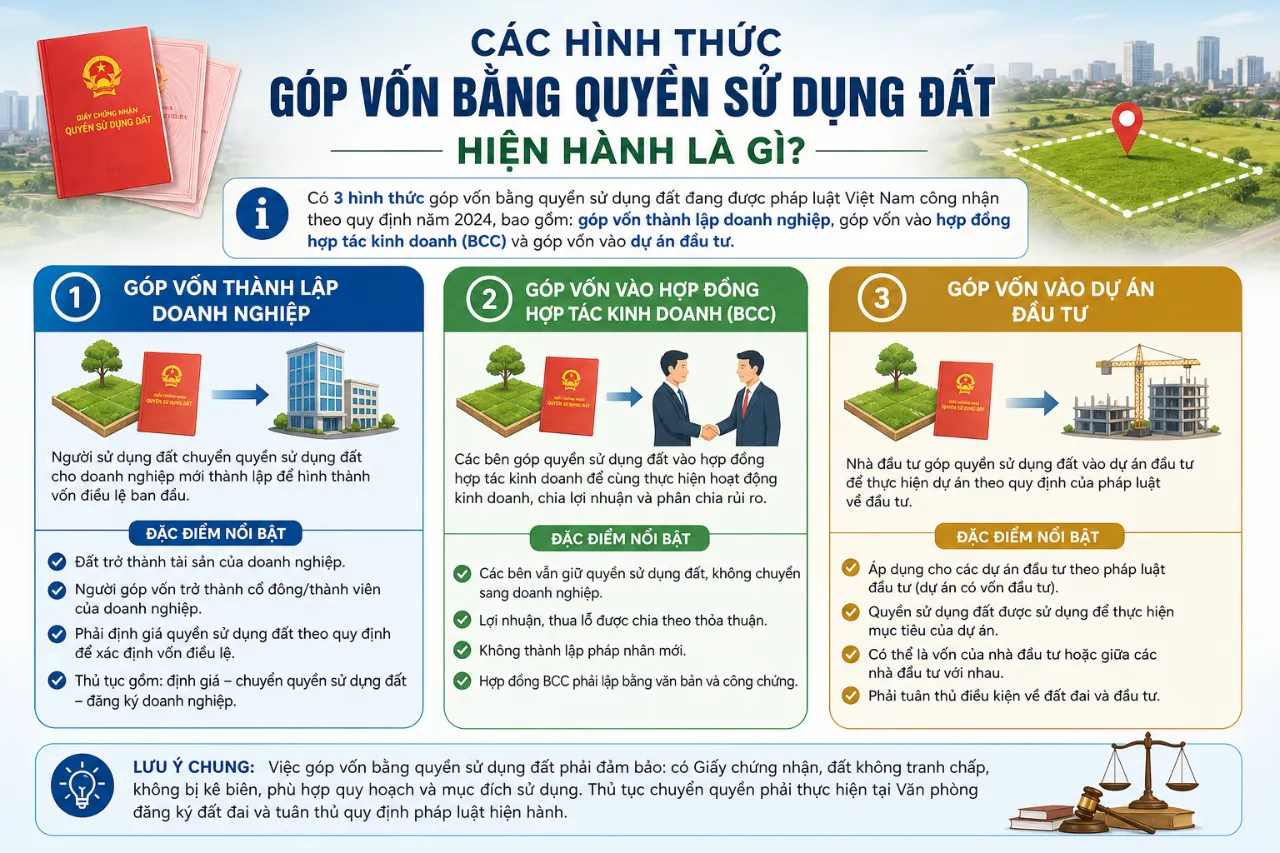 Các hình thức góp vốn bằng quyền sử dụng đất hiện hành là gì?