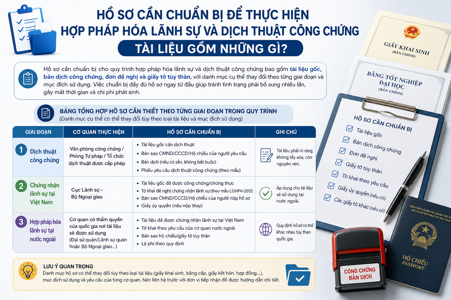 Hồ sơ cần chuẩn bị để thực hiện hợp pháp hóa lãnh sự và dịch thuật công chứng tài liệu gồm những gì?