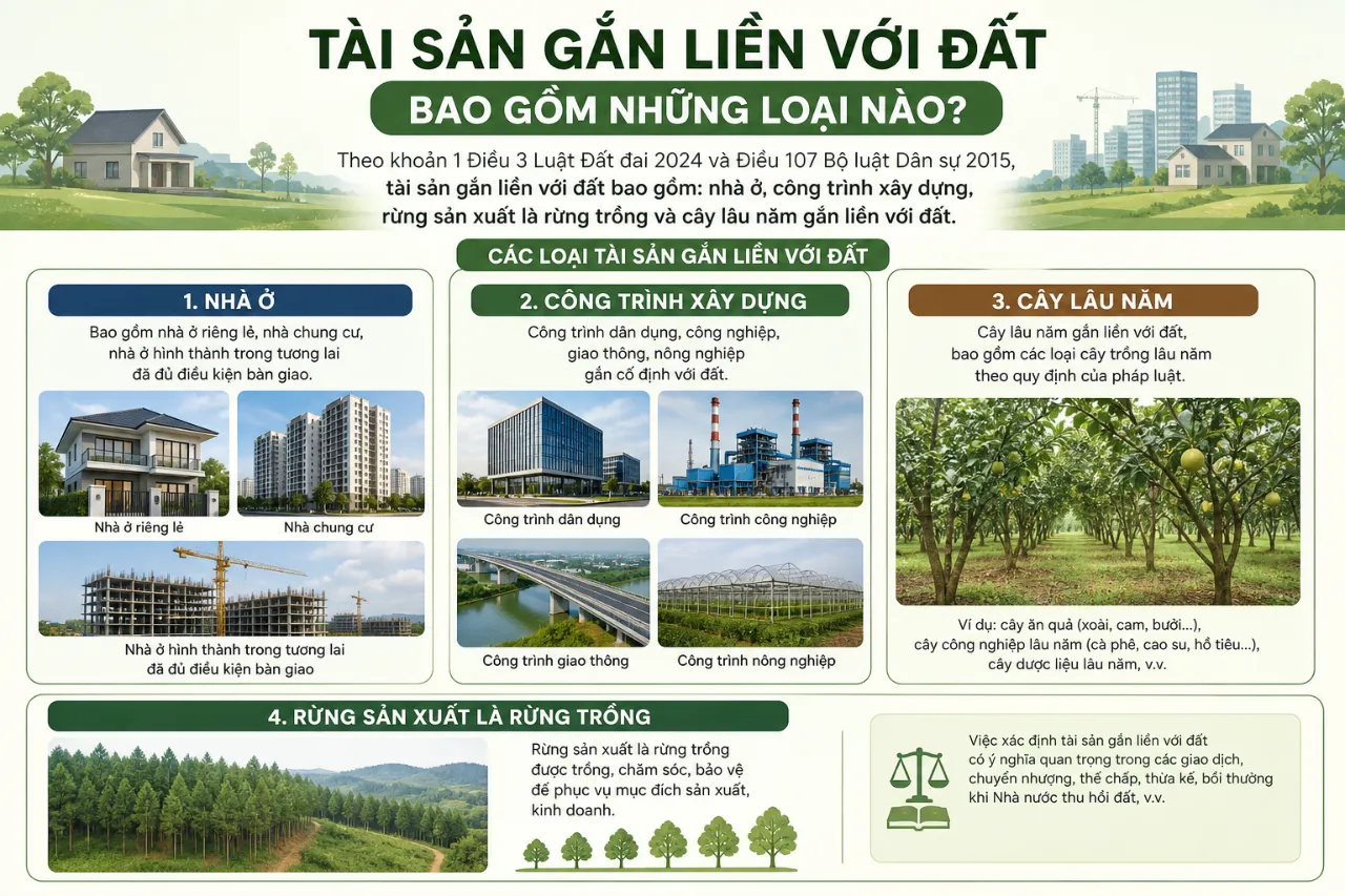 Tài sản gắn liền với đất bao gồm những loại nào?